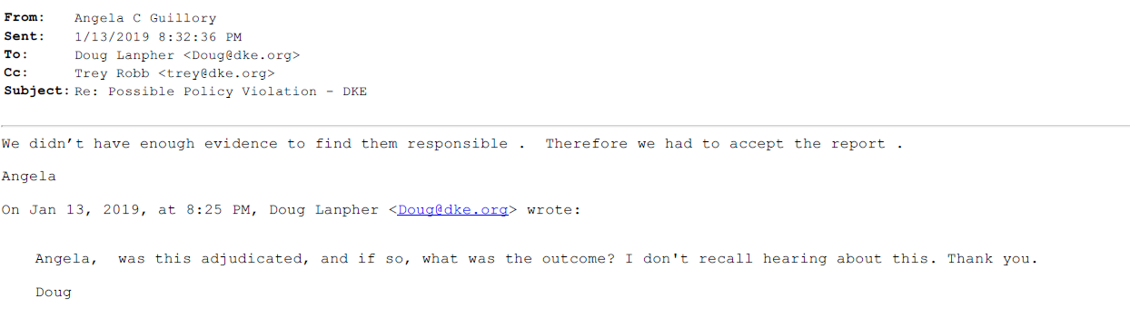 DKE and LSU email September 2018